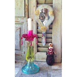 Vintage 'Flerfarvet' lysestage + Manchet (H26cm) Glas Vintage 'Flerfarvet' lysestage + Manchet (H26cm) Glas