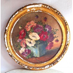 Art Nouveau Rundt Maleri Anemoner Stilleben (1900) signeret