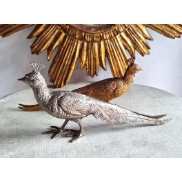 Gl. Fasaner Metalfigurer 'GULD-SØLV' [10,5x24cm] Par