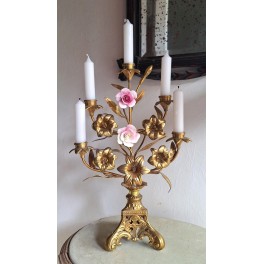 Fransk 5-armet Kirkestage Mix Blomster [H42,5,5x28cm] 