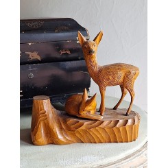 Gammelt Træfigur RÅDYR [15x16x6 cm]