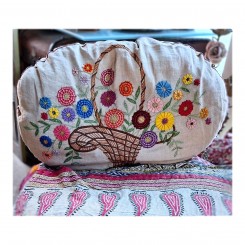 Gammel Oval Fransk Pude med Broderier [L60x30cm] 