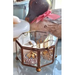 Art Deco Smykkeskrin 8 Kantet [H7xØ11,5cm] Glas-Messing