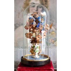 Antik Alter-Dekoration Stof-blomster [L49cm] inkl. Glasglobe