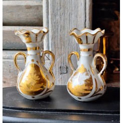 Fra Brudeglobe - 2 stk Vaser Porcelæn Guld [H8cm]~1900'