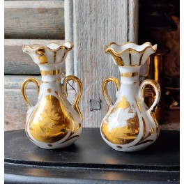 Fra Brudeglobe - 2 stk Vaser Porcelæn Guld [H8cm]~1900'