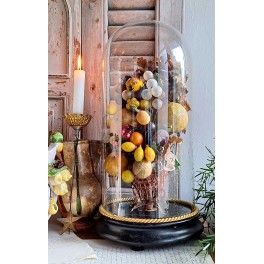 Antik Glasklokke, Globe, med Frugt [H44cm] Napoleon III