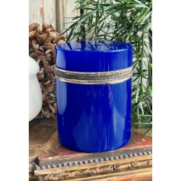 Stor Opaline Cylinder Glasskrin KOBOLTBLÅ [~1930] Præget Sølvkant
