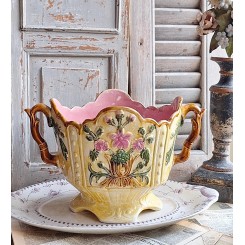 Stor Fransk Jardiniere Art Nouveau m. Ører (H20,5xØ33cm) Gul