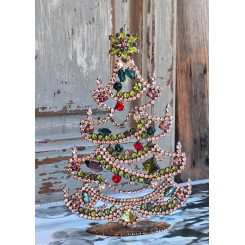 Vintage Rhinsten Juletræ Rød/Grøn [H15cm] Handmade