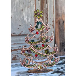 Vintage Rhinsten Juletræ Rød/Grøn [H15cm] Handmade