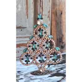 Vintage Rhinsten Juletræ Turkisblå [H11cm] Handmade