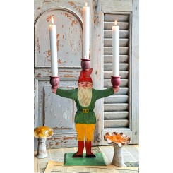 Antik Svensk Julenisse Julemand Lysestage i Tr&aelig; [H37,5cm] 