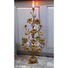 Fransk 5-armet Kirkestage [H75cm] Pastel & Messingblomster