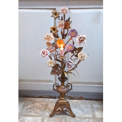 1800-tals Fransk Kirkestage 1 Lys [H77cm] 10 Porcelænsblomster