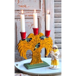 GL. Svensk Julelysestage med Fugle og Neg [H22.5cm] Malet Træ