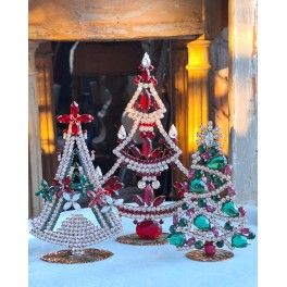 Vintage Rhinsten Juletræ RØD  [diverse størrelser] Vælg