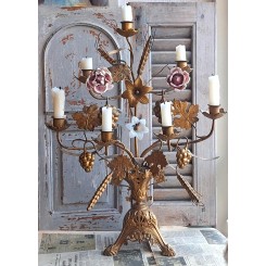 1800-tals Fransk 7-Armet Kirkestage[H54x42cm] m./Porcel&aelig;nsblomster 