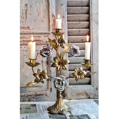 Gammel Fransk 3-Armet Kirkestage - 7 flotte Blomster [35cm] 