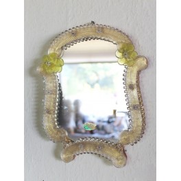 Gl. Murano Spejl [26,5x22cm] GULE Blomster