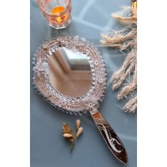 Gammelt Murano H&aring;ndspejl med Klare Glasblomster [32,5cm]