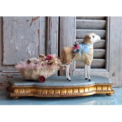 Antikt F&aring;r med Kylling i Blomstervogn [Erzgebirge]