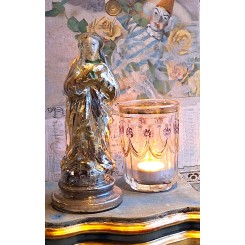 Antik Fattigmandss&oslash;lv Madonna [H18cm] Gr&oslash;n bemaling