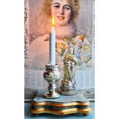 Fattigmandss&oslash;lv Vase Lysestage m. Motiv [H12cm] 1800-tal