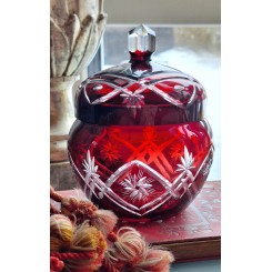 Krystalglas Bonbonniere Smykkeskrin M&oslash;rkr&oslash;d [14,5cm] ~1900