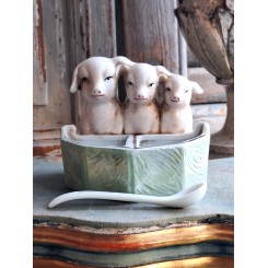 Gammel Fransk Saltkrukke [Porcel&aelig;n] 'De 3 Grise'