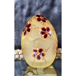 Bonbonniere Glas&aelig;g Emalje Blomster Sm&oslash;rgul (H11,5cm) Signeret