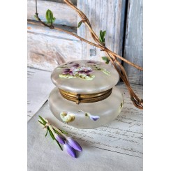 Antik Bonbonniere 1900 Emaljemalet Lilla Blomster