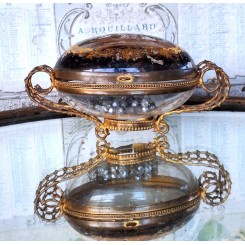 Napoleon III &AElig;g Smykkeskrin Glas/Messing Filigran [H7x14,5cm]