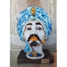 Teste di Moro Hovedvase Sultan 'Barocco blu' [H30cm] Handmade