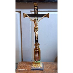 Unik Antik Krucifiks i Malet Tr&aelig; [H61x21cm]