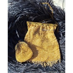 Antik Fransk Perlebesat Aftentaske & Pung [1920'erne].