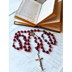 Gammel rosenkrans i R&oslash;d Granat (L55cm) Lourdes