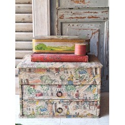 Gammel Fransk Kommode i Stof [H16,5x26x17cm] Skuffedarium