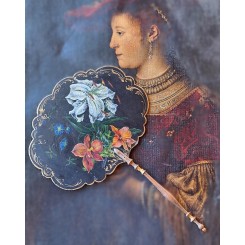 Unik Fransk H&aring;ndvifte Antik [L42cm] H&aring;nddekoreret *