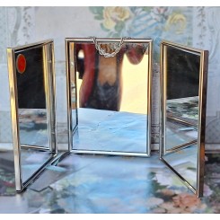 Gammelt Fransk 3-fl&oslash;jet Barberspejl [Lukket-20x14cm] Triptykon