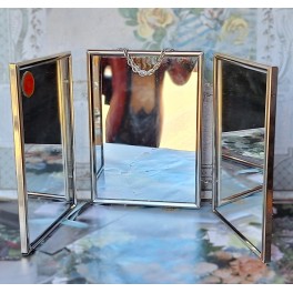 Gammelt Fransk 3-fl&oslash;jet Barberspejl [Lukket-20x14cm] Triptykon