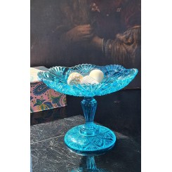 Gammel Italiensk Opsats Pr&aelig;get Turkis Glas [H15,5x&Oslash;21cm] H&aring;ndlavet