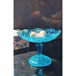 Gammel Italiensk Opsats Pr&aelig;get Turkis Glas [H15,5x&Oslash;21cm] H&aring;ndlavet