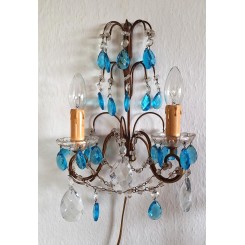 Gammel Italiensk Lampe med Turkisbl&aring; Krystaller [H30x25,5cm] Pr. stk