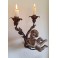 Gammel Fransk ENGEL Lysestage i Malet Træ & Metal (H33cm)