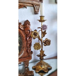 Gammel Fransk Kirkestage 4x Blomster [H33,5cm] 1 Lysarm