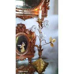 Gammel Fransk Kirkestage Hvide Blomster [H37,5cm] 1 Lysarm