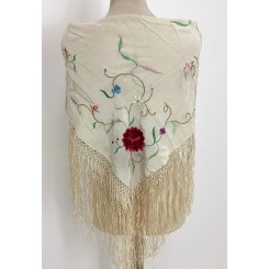 Antikt Silke Piano Sjal [1930'] Broderi
