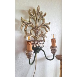 Antik Italiensk V&aelig;glampe i Metal og Tr&aelig; [H39x23cm]
