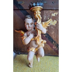 1800-tals Engel med Lysholder H&aring;ndsnittet Tr&aelig; [H45cm] 